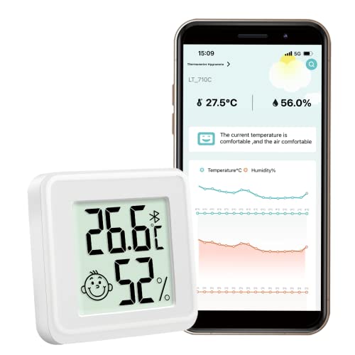 Flintronic Mini LCD Thermometer, Bluetooth Hygrometer Innen, Digital Thermometer Innen, Kabelloses Thermometer Hygrometer, Kabelloses,Luftfeuchtigkeit Meter für Babyzimmer Wohnzimmer Büro Gewächshaus von flintronic