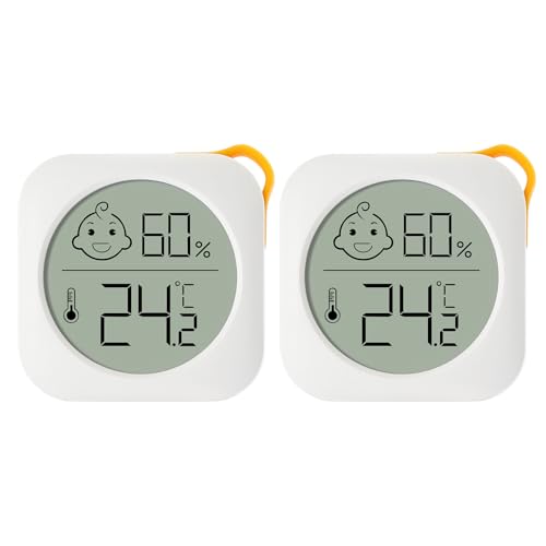 Flintronic 2 Stück Digitales Mini Thermo-Hygrometer, mini LCD Thermometer, für Raumklimakontrolle Monitor, mit Smiley-Indikator, für Babyzimmer Seniorenzimmer Arbeitszimmer Weinkeller usw(Weiß) von flintronic