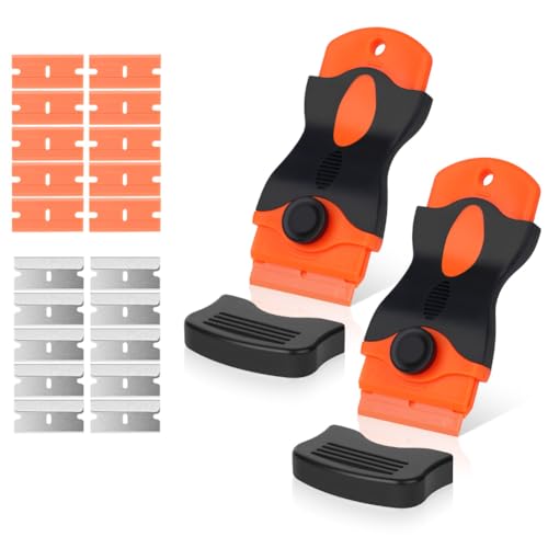 Flintronic 2 Stück Schaber, Keramikschaber mit 20 Edelstahl & Kunststoffklingen, Schaber Küchenschaber Set, Gadom Kochfeld Kratzer, Herd Glasschaber, Herdschaber für Kochfeld, Backofen, Glaskeramik von flintronic