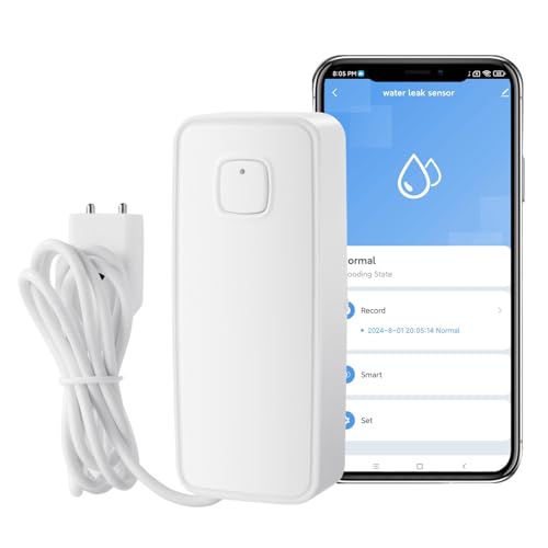 Flintronic 2 Stück Wassermelder, 80dB Wasser Sensor Alarm Wasserwarner Flut Detektor, 1m Sensorkabel, Wassermelder Wasseralarm, APP Fernüberwachung Durch, für Küche, Badezimmer, Keller, Waschküche von flintronic