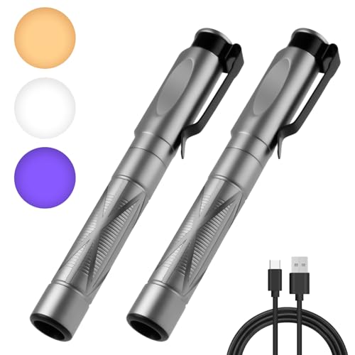 Flintronic 2PC Pupillenleuchte Medizin, Diagnostikleuchte Krankenschwester Rettungsdienst Zubehör, mit 3 Beleuchtungsmodi, Aufladbar USB LED Stiftlampe, für Krankenschwester Studentische Ärzte-Grau von flintronic