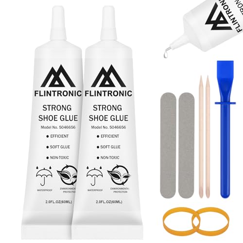 Flintronic 2x60ml Spezialkleber Schuhkleber extra Stark, Sohlenkleber Absatzkleber Lederkleber, Reparaturkleber, Wasserdichter, Elastische und Transparenter Textilkleber, für Schuhe, Sohlen, Leder von flintronic