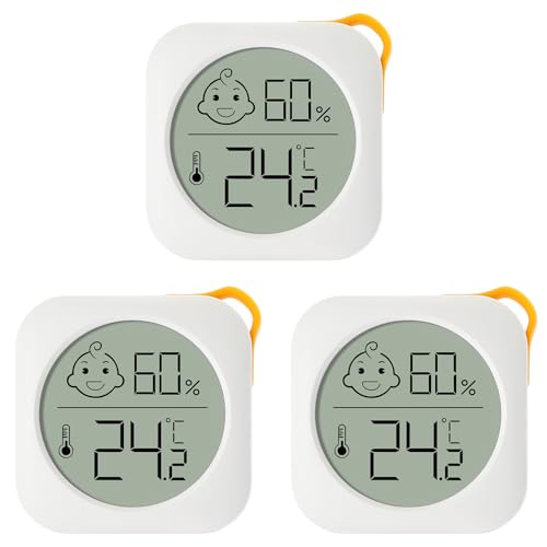 Flintronic 3 Stück Digitales Mini Thermo-Hygrometer, mini LCD Thermometer, für Raumklimakontrolle Monitor, mit Smiley-Indikator, für Babyzimmer Seniorenzimmer Arbeitszimmer Weinkeller usw(Weiß) von flintronic