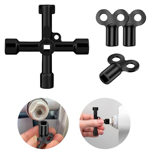 Flintronic 4 Stück Heizkörper Entlüftungsschlüssel, Metall-Dreikant schlüssel, Zinklegierung Aluminium, Heizungsentlüftungsschlüssel, Heizkörperventil Schlüssel zum Entlüften und Entlüften(Schwarz) von flintronic