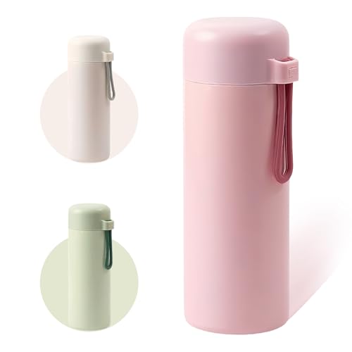 Flintronic 420ml Edelstahl Trinkflasche, Doppelwandige Thermosflasche, 304 Edelstahl Wasserflasche mit Griff, Tragbarer Isolierflasche für Schule, Fahrrad, Sport, Outdoor - BPA Frei (Rosa) von flintronic
