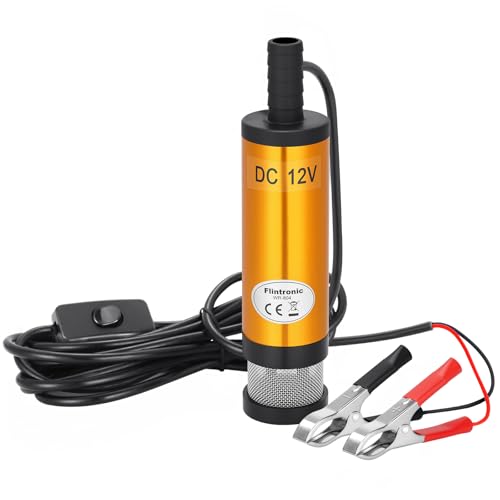 Flintronic DC 12V 38mm Ölpumpe Wasser Pumpe, Mit Clip Diesel Heizöl Wasser Tauchpumpe Treibstoff Transfer Mit herausnehmbarem Filter für Auto, KFZ, Caravan, Marine Boot von flintronic