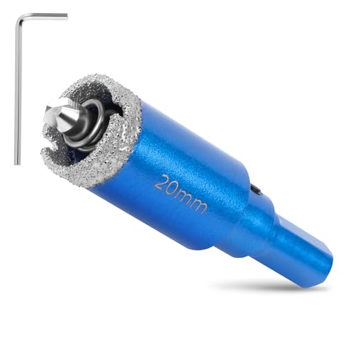 Flintronic Diamantbohrer, 20mm Diamant Lochsäge, mit Zentrierbohrer, Glasbohrer mit diamant Beschichtung Kohlenstoffstahl, Bohrkron Fliesenbohrer, für Glas Fliese/keramisches/Marmor/Kalkstein(Blau) von flintronic