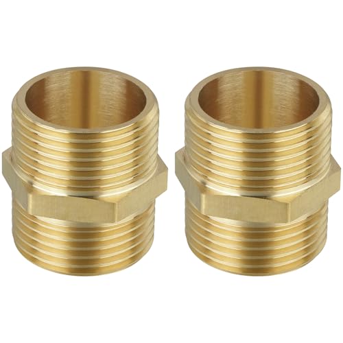 Flintronic Doppelnippel G1" (Ø 32,5mm) Messing Außengewinde, 2 Doppelnippel Sechskant G1" AG/AG, Messingkappe Sechskant, Doppelnippel Messing, für Trinkwasser Haus Garten Geräte Bewässerungs von flintronic