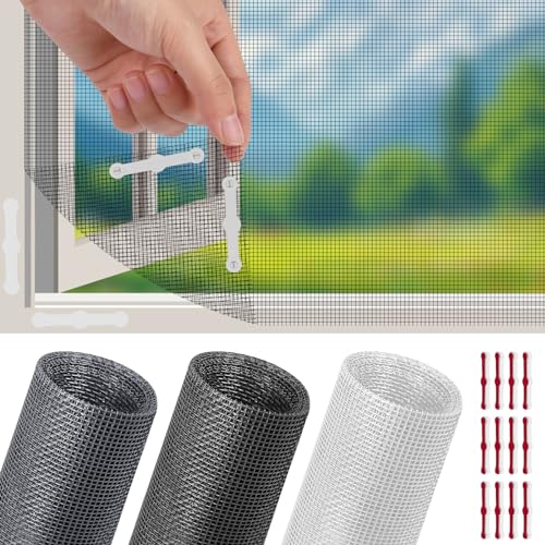Flintronic Fliegengitter Fenster, 200 x 250 cm Fliegengitter mit Fenstergitter Schnallen, Schneidbar Verstellbar Insektenschutz Moskitonetz, DIY Insektengitter ohne Bohren für Fenstern Türen (Schwarz) von flintronic