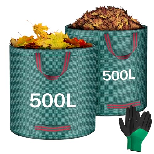 Flintronic Gartenabfallsack, Gartensäcke für Gartenabfälle 2X 500l, Grünschnittsäcke faltbar, Garten Sack Laubsack Abfallsack für Gartenabfälle Grünschnitt Laubabfall von flintronic