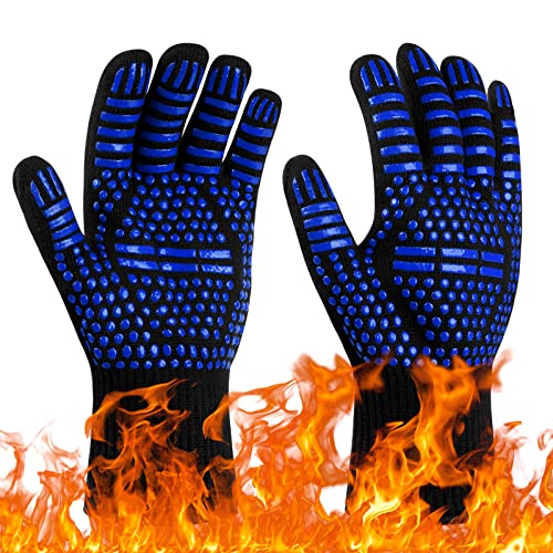 Flintronic Grillhandschuhe Hitzebeständig mit 800°C, Feuerfeste Handschuhe, Backhandschuhe, Kochhandschuhe, Ofenhandschuhe, für Backen, Küche & Grillen - Blau von flintronic