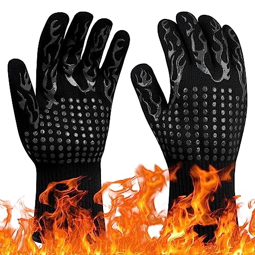 Flintronic Grillhandschuhe Hitzebeständig mit 800°C, Feuerfeste Handschuhe, Backhandschuhe, Kochhandschuhe, Ofenhandschuhe, für Backen, Küche & Grillen - Schwarz-Das Neue von flintronic