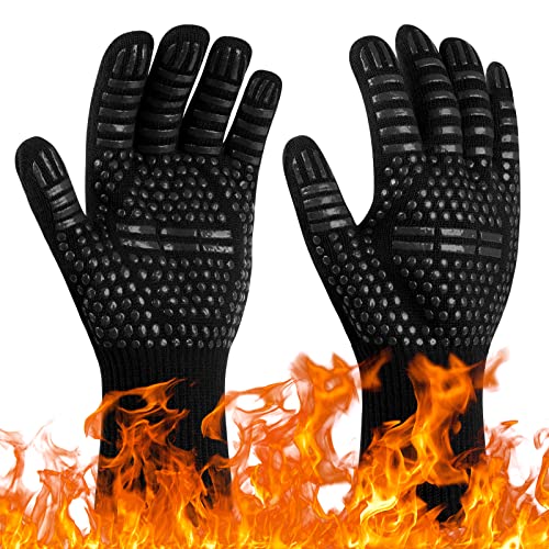 Flintronic Grillhandschuhe Hitzebeständig mit 800°C, Feuerfeste Handschuhe, Backhandschuhe, Kochhandschuhe, Ofenhandschuhe, für Backen, Küche & Grillen - Schwarz von flintronic