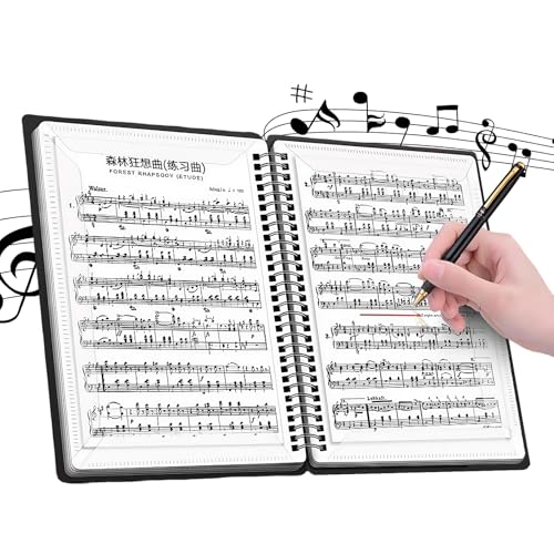 Flintronic A4 Music Sheet Chormappe, Wasserdicht Kunststoff 60 Hüllen Registermappen, Schnell & Bequem Notenmappe für Musikpartitur, File, Papier, Akten (32 * 24 CM, Schwarz) von flintronic