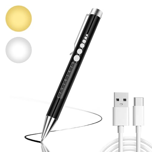 Flintronic Pupillenleuchte Medizin, Diagnostikleuchte Krankenschwester Rettungsdienst Zubehör, mit Pupillenmessgerät & Lineal & Beschreibbarer Mine, USB LED Stiftlampe für Krankenschwester Ärzt von flintronic