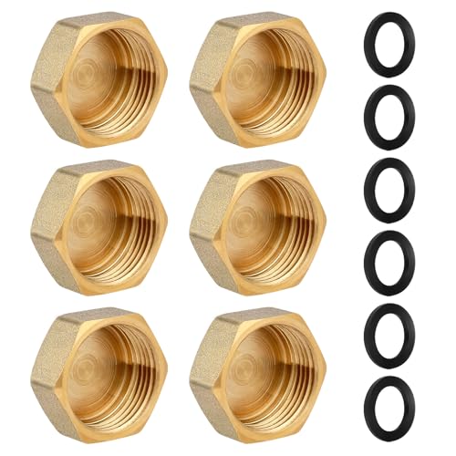 Flintronic Messing Kappe G3/4" Innengewinde(Ø24mm), 6 Stück Rohrkappe Endkappe Gewindefitting, Messingkappe Sechskant, Reduzierstück aus Messing, für Trinkwasser Haus Garten Geräte Bewässerungs von flintronic