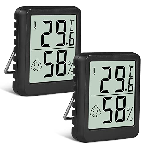 Flintronic Mini LCD Thermometer, 2 Stück Digital Thermometer Innen, Hygrometer Innen, Thermometer Hygrometer, Kabelloses, Luftfeuchtigkeit Meter für Babyzimmer Wohnzimmer Büro Gewächshaus(Schwarz) von flintronic