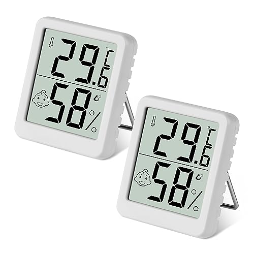 Flintronic Mini LCD Thermometer, 2 Stück Digital Thermometer Innen, Hygrometer Innen, Thermometer Hygrometer, Kabelloses, Luftfeuchtigkeit Meter für Babyzimmer Wohnzimmer Büro Gewächshaus(Weiß) von flintronic