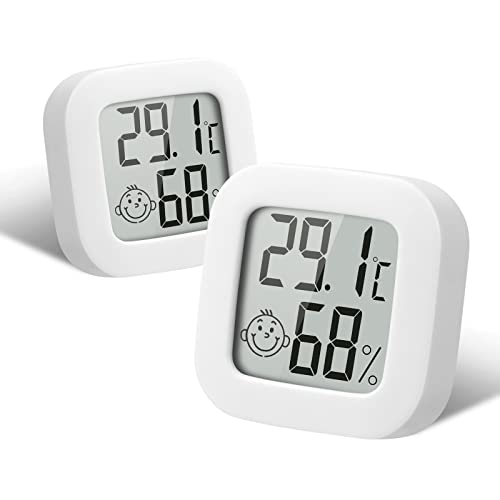 Flintronic Mini LCD Thermometer, 2 Stück Digital Thermometer Innen, Hygrometer Innen, Thermometer Hygrometer, Kabelloses, Luftfeuchtigkeit Meter für Babyzimmer Wohnzimmer Büro Gewächshaus(Weiß) von flintronic