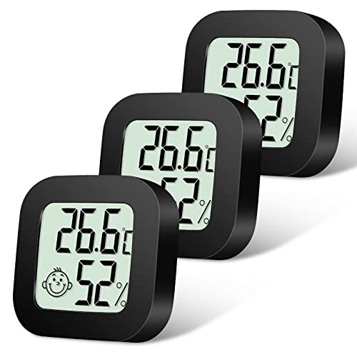 Flintronic Mini LCD Thermometer, 3 Stück Digital Thermometer Innen, Hygrometer Innen, Thermometer Hygrometer, Kabelloses, Luftfeuchtigkeit Meter für Babyzimmer Wohnzimmer Büro Gewächshaus(Schwarz) von flintronic