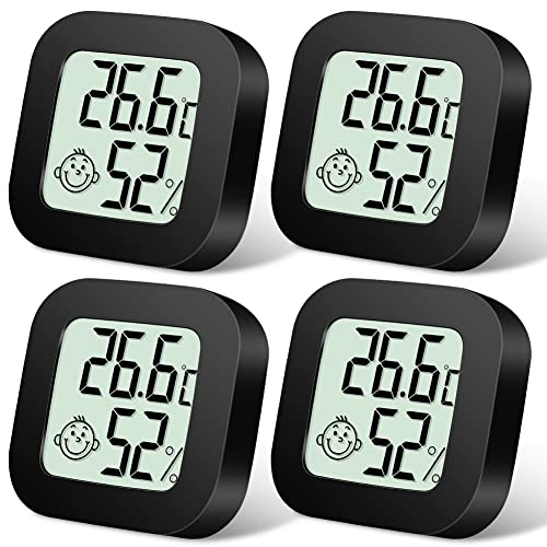 Flintronic Mini LCD Thermometer, 4 Stück Digital Thermometer Innen, Hygrometer Innen, Thermometer Hygrometer, Kabelloses, Luftfeuchtigkeit Meter für Babyzimmer Wohnzimmer Büro Gewächshaus(Schwarz) von flintronic