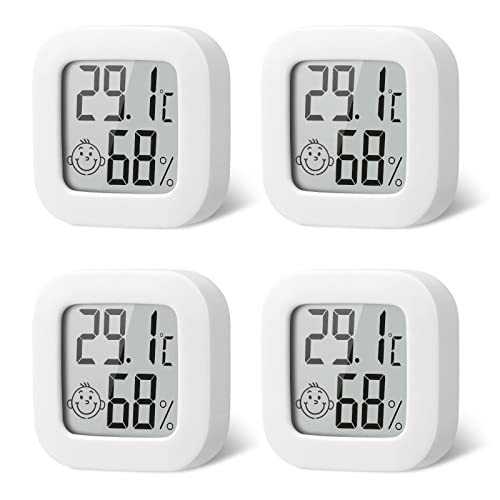 Flintronic Mini LCD Thermometer, 4 Stück Digital Thermometer Innen, Hygrometer Innen, Thermometer Hygrometer, Kabelloses, Luftfeuchtigkeit Meter für Babyzimmer Wohnzimmer Büro Gewächshaus(Weiß) von flintronic