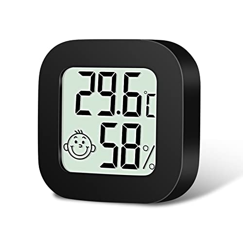 Flintronic Mini LCD Thermometer, Digital Thermometer Innen, Hygrometer Innen, Thermometer Hygrometer, Kabelloses, Luftfeuchtigkeit Meter für Babyzimmer Wohnzimmer Büro Gewächshaus(Schwarz) von flintronic