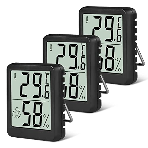 Flintronic Mini LCD Thermometer, 3 Stück Digital Thermometer Innen, Hygrometer Innen, Thermometer Hygrometer, Kabelloses, Luftfeuchtigkeit Meter für Babyzimmer Wohnzimmer Büro Gewächshaus(Schwarz) von flintronic