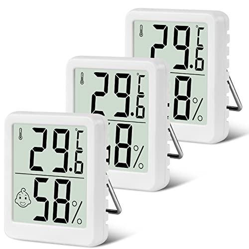 Flintronic Mini LCD Thermometer, 3 Stück Digital Thermometer Innen, Hygrometer Innen, Thermometer Hygrometer, Kabelloses, Luftfeuchtigkeit Meter für Babyzimmer Wohnzimmer Büro Gewächshaus(Weiß) von flintronic