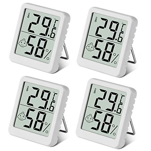 Flintronic Mini LCD Thermometer, 4 Stück Digital Thermometer Innen, Hygrometer Innen, Thermometer Hygrometer, Kabelloses, Luftfeuchtigkeit Meter für Babyzimmer Wohnzimmer Büro Gewächshaus(Weiß) von flintronic