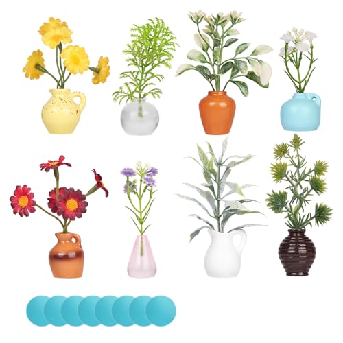 Flintronic Mini Vase Magnet, 8 Stück DIY Minivasen Geeignet, 3D Keramik Vase Kühlschrank Magnete mit Plastik Trockenblumen, Bud Vasen Magnetisch Mini Harzmagnete für Kühlschrankzubehör, Küche, Büro von flintronic
