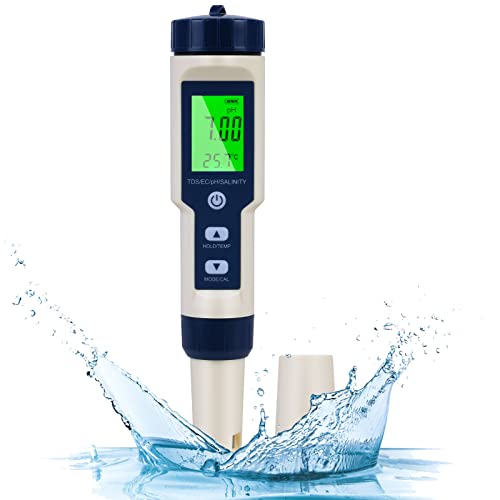 Flintronic 5-In-1 PH Messgerät, PH/TDS/EC Temperatur Tester mit Hintergrundbeleuchtung, 0-14 pH-Messbereich-±0,1 pH-Genauigkeit, PH Wert Messgerät Pool Trinkwasser Schwimmbad Aquarium Pools, Blau von flintronic