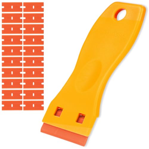 Flintronic Schaber, Keramikschaber mit 20 Kunststoffklingen, Schaber Küchenschaber Set, Keramik Kratzer, Herd Glasschaber, Herdschaber für Kochfeld, Backofen, Glaskeramik(Gelb) von flintronic