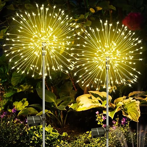 flintronic Solar Fireworks Light, 2 Pieces 150 LED, 50 Copper Wire String Solar Starburst Light, IP65 Waterproof DIY Flowers for Garden Patio Wedding Party Christmas White Light von flintronic