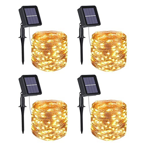 flintronic Solar Lichterkette Aussen, 10M 100 LED Solar Lichterket IP64 Wasserdicht, 8 Modi Lichterkette Außen für Garten, Bäume, Terrasse, Weihnachten, Hochzeiten, Partys - 4 Stück von flintronic