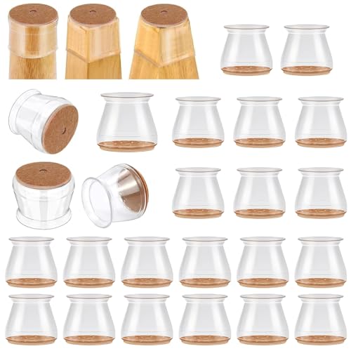 Flintronic Stuhlbeinkappen, 24PCS Rund Silikon Schutzkappen für Stuhlbeine, Schutzkappen für Stuhlbeine mit Filz, Klare Silikon Stuhlbeinschoner Zum Schutz von Böden, Klein (20-33 mm) von flintronic