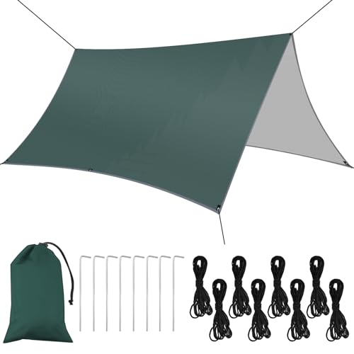 Flintronic Tarp Wasserdicht 3x3m, Ultraleicht Zeltplanen, UV Schutz Camping Sonnensegel Zelt, mit 8 Heringe und 8 Seilen Sonnenschutz, für Camping, Wandern, Hängematte Outdoor (Armeegrün) von flintronic