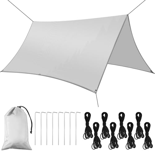 Flintronic Tarp Wasserdicht 3x3m, Ultraleicht Zeltplanen, UV Schutz Camping Sonnensegel Zelt, mit 8 Heringe und 8 Seilen Sonnenschutz, für Camping, Wandern, Hängematte Outdoor (Elfenbeinweiß) von flintronic