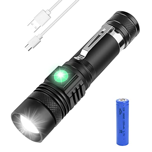 flintronic Taschenlampe LED Aufladbar, Superhelle Zoombar LED Taschenlampen mit 4 Modi (Inklusive 18650 Akku), Taktische Wasserdichte Taschenlampen für Kinder, Angeln, Notbeleuchtung, Camping von flintronic