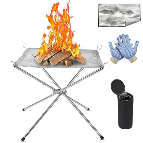 flintronic Fire Pit Outdoor, Tragbare Feuerstelle Fire Pit Outdoor mit Feuer Pit Mat und Carry Bag, für den Garten & Balkon, Camping, Groß, 304 Edelstahl, 42 x 42 x 34cm von flintronic