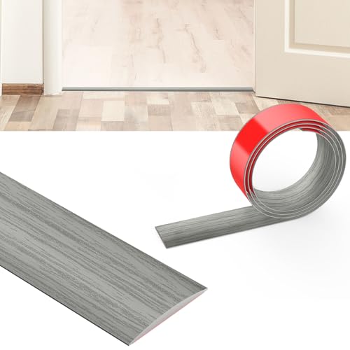 Flintronic Übergangsprofil Selbstklebend, 1.2m PVC Boden-Leiste, Übergangsleiste Boden, Übergangsschiene ohne Bohren, Abdeckleiste für Fliesen, Holz, Laminat (Graue Holzmaserung, 1.2m x 4cm) von flintronic