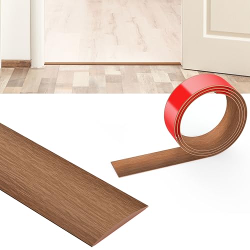 Flintronic Übergangsprofil Selbstklebend, 1.2m PVC Boden-Leiste, Übergangsleiste Boden, Übergangsschiene ohne Bohren, Abdeckleiste für Fliesen, Holz, Laminat (Thailändisches Teakholz, 1.2m x 4cm) von flintronic