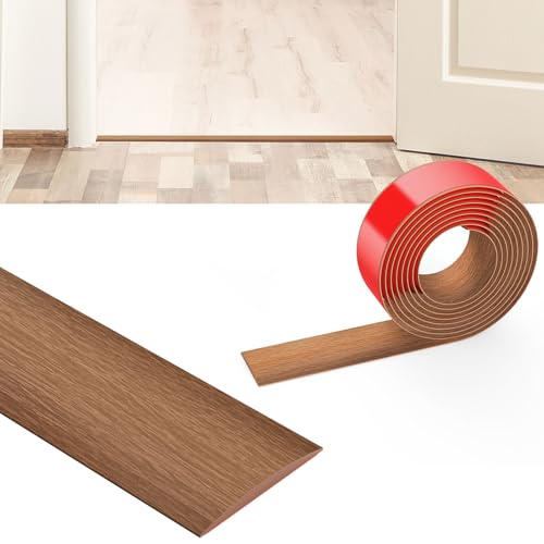 Flintronic Übergangsprofil Selbstklebend, 2m PVC Boden-Leiste, Übergangsleiste Boden, Übergangsschiene ohne Bohren, Abdeckleiste für Fliesen, Holz, Laminat (Thailändisches Teakholz, 2m x 5cm) von flintronic