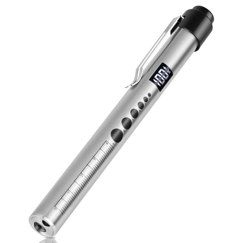 Flintronic Upillenleuchte Medizin, 1 Stück Diagnostikleuchte mit Digitalanzeige, Pupillenmessgerät und Lineal, Aufladbar USB LED Stiftlampe für Krankenschwester Studentische Ärzte (Silber) von flintronic