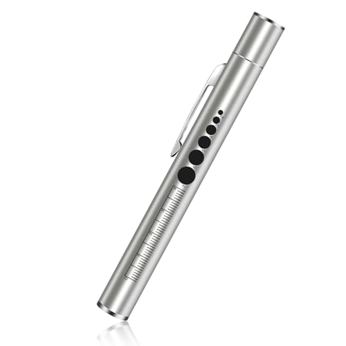 Flintronic Upillenleuchte Medizin, 1 Stück USB-Direktstecker Diagnostikleuchte mit Digitalanzeige, Pupillenmessgerät und Lineal, Aufladbar USB LED Stiftlampe für Krankenschwester (Silber) von flintronic