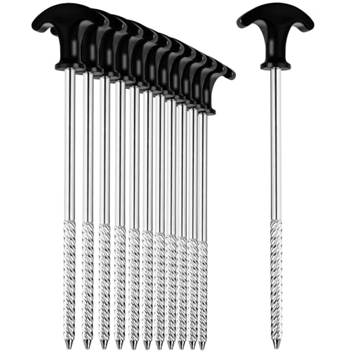 flintronic 12x Zelt-Heringe Aus Stahl, Stabile & Sturmsichere Erdnagel für Camping, Schraubheringe Lange Heringe 21cm, Robuste Erdnägel mit Gewinde, mit T-Griff von flintronic