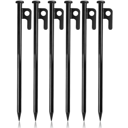 Flintronic Zelt Heringe Stahl Erdnägel, 6Pcs Zelt-Heringe aus Stahl, 30 cm Stabil Camping Zeltheringe, Metall Heringe Erdnägel für Zelt Vorzelt, mit Haken und Loch für Camping und Outdoor Wandern von flintronic