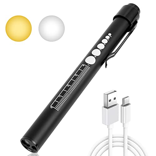 flintronic Pupillenleuchte Medizin, Diagnostikleuchte Krankenschwester Rettungsdienst Zubehör mit Pupillenmessgerät und Lineal, Aufladbar USB LED Stiftlampe für Krankenschwester Studentische Ärzte von flintronic
