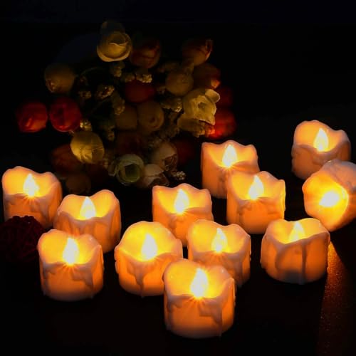 Flintronic 12 LED Kerzen, LED Elektrische Teelichter Flackernde Kerzen Beleuchtung mit Batterie, 35mm x 27mm LED Flameless Kerzen, Weihnachten, Weihnachtsbaum- Warmweiß von flintronic