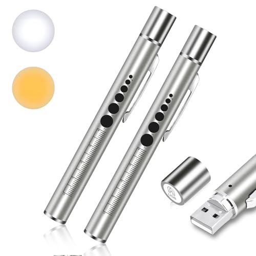 flintronic 2pc Pupillenleuchte Medizin, Diagnostikleuchte Krankenschwester Rettungsdienst Zubehör, mit Pupillenmessgerät & Lineal, Aufladbar USB LED Stiftlampe für Krankenschwester Studentische Ärzte von flintronic